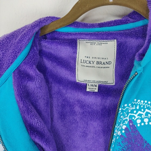 Lucky Brand Teal Purple Fuzzy Hoodie Paisley Bird - Picture 4 of 7